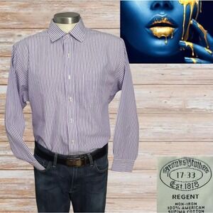 Brooks Brothers Shirt Men‎ Button Down Regent Fit 1818  Non Iron  Striped 17-33